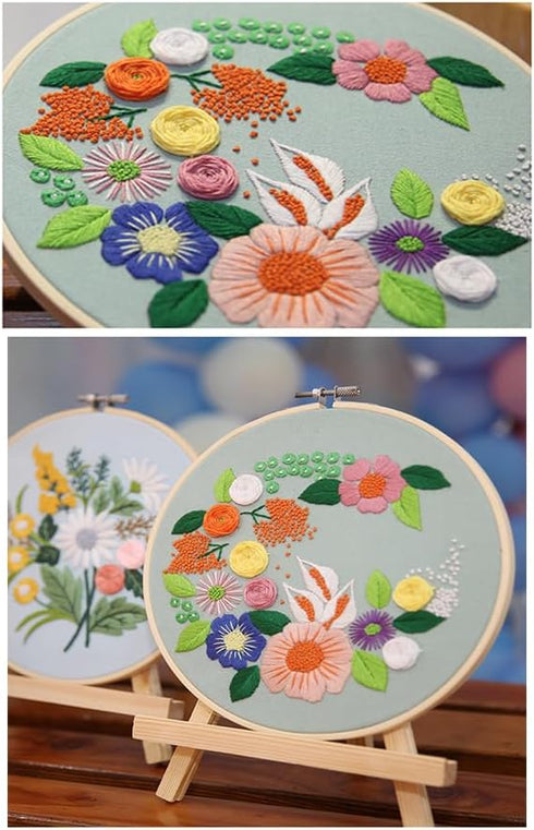Lauboruan Stamped Embroidery Kits for Beginners with Flowers Pattern, Easy DIY Craft Punch Needle Starter Cross Stitch Kit DIY Needlepoint Kits(No...
