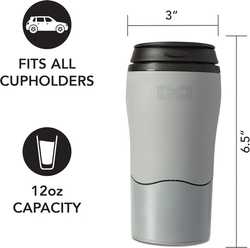 Mighty Mug Plastic Travel Mug, No Spill Double Wall Tumbler, Cold/Hot, Cup-Holder Friendly, Dishwasher Safe, (Gray, 12oz)...