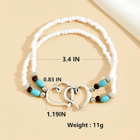 Beaded Anklet for Women Layered Heart Anklet Waterproof Ankle Bracelets for Women Elastic Ankle Bracelets Boho Seed Bead Foot Chain Summer Beach J...