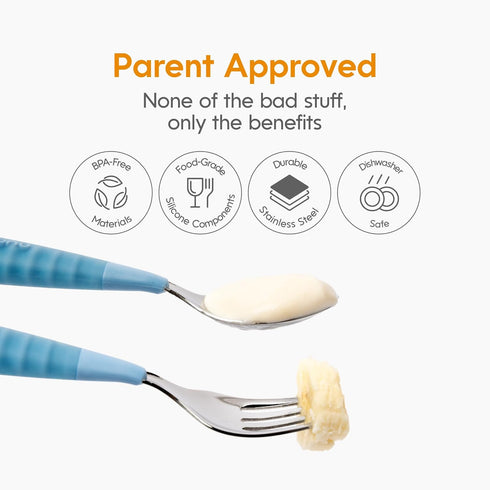 NumNum Toddler Utensils, Pre-Spoon, Fork & Spoon GOOtensils - 4th Stage Silverware Feeding Kids Aged 2+ Years w/Stainless Steel Heads - Silicone F...