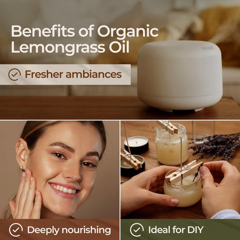Gya Labs USDA Certified Organic Lemongrass Essential Oil for Diffuser - 100% Pure Natural Organic Lemongrass Oil for Skin, Hair, Natural Aromather...