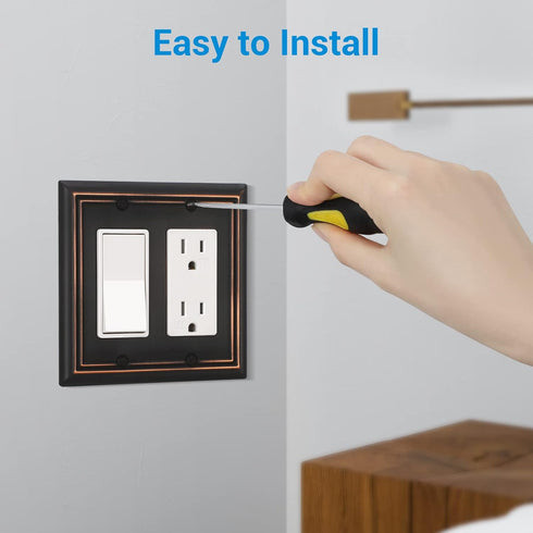 DEWENWILS Double Decorator Wall plates, Aged Bronze Outlet Covers, Metal Face Plates for Electrical Outlets, GFCI, Dimmer Switch, 2-Pack...