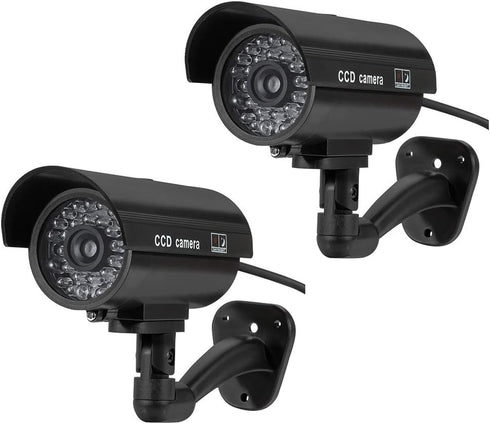 Fuers Fake Camera, TL-2600 Waterproof Outdoor/Indoor Security Dummy Surveillance Simulation Bullet Camera with Flashing LED Light,Black(2pcs)...