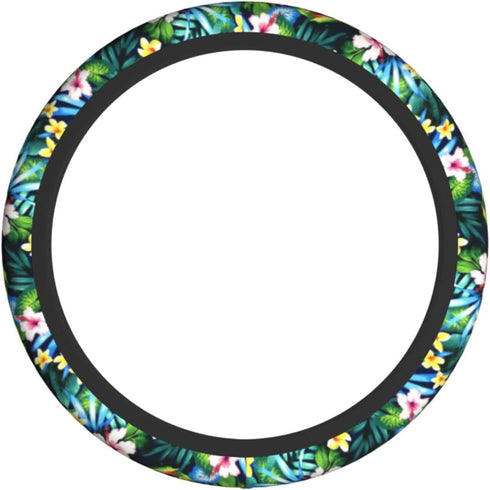 Pink White Hawaiian Flowers Car Accessories Cute Floral Steering Wheel Cover Women Soft Elastic Comfortable Car Steering Wheel Covers Protector Un...