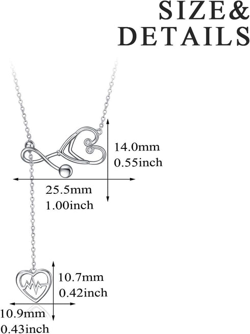 YFN Sterling Silver Caduceus Angel Nursing Themed Stethoscope Pendant Necklace 18"...