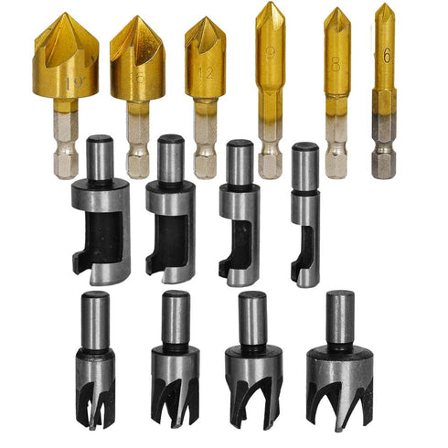 Eagles 14-pack Woodworking Tool Set, 8PCS 5/8" 1/2" 3/8" 1/4" Carbon Steel Wood Plug Cutter Drill Bit Set and 6pcs 1/4" Hex Shank HSS 5 Flute 90 D...