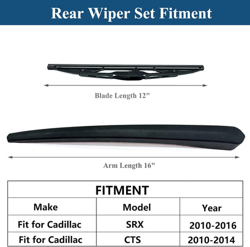 Rear Windshield Wiper Arm with Wiper Blade for Cadillac SRX 2010-2016, Cadillac CTS 2010-2014 Rear Windshield Back Wiper Arm Blade Replacement OEM...