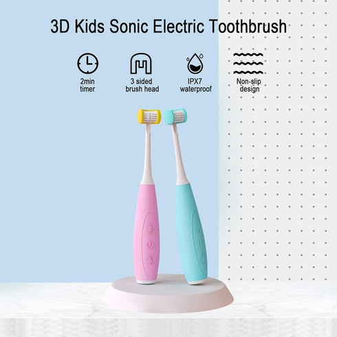 Kids Auto Toothbrush, U31 Sonic Electric Toothbrushes, Food Grade Silicone Soft Bristles, 2 Brush Heads (Pink-Regular)...