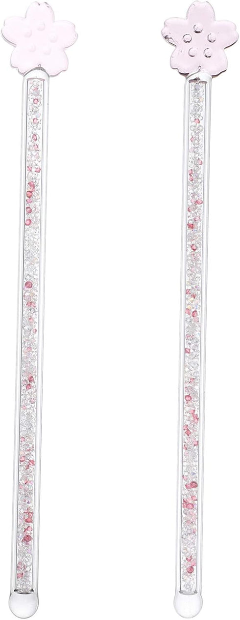 Toyvian 2pcs Glass Stirring Rod Reusable Coffee Stirring Swizzle Stick Beverage Stirrers with Cherry Blossom Head Round Top Stir Stirrers for Coff...