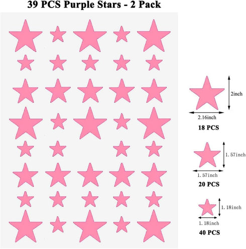 Stars Wall Decal,78 PCS Pink Stars Wall Sticker Easy to Peel and Stick for Room,Kids Room Decoration Ins hot...