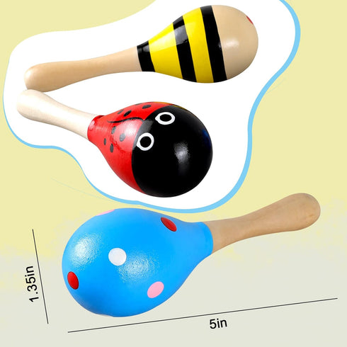 LOOIKOOS 12 PCS Mini Wood Festival Maracas for Kids Toys, Wooden Maracas Festival Painting, Wooden Carnival Maracas Baby Party Favors(Random Color...