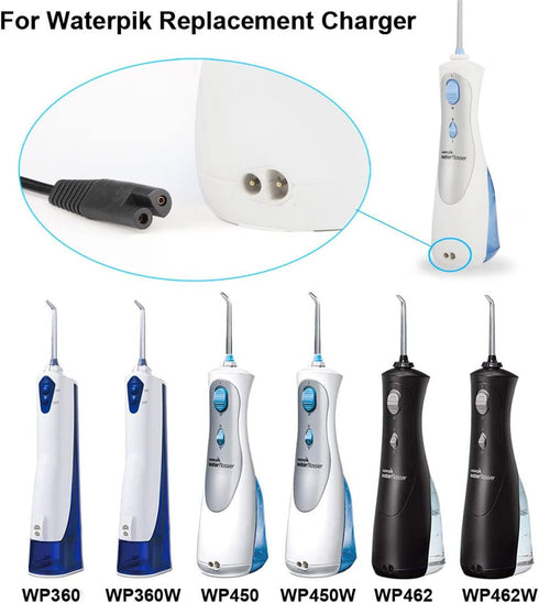 Cordless Water Flosser Charger Cord for Waterpik WP360 WP462 WP450 WP360W WP462W WP450W Replapcement Water Flosser Power Cord 3V DC 2-Prong Adapte...