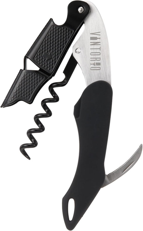 Vintorio Professional Waiters Corkscrew - Wine Key with Ergonomic Rubber Grip, Beer Bottle Opener and Foil Cutter (1 Pack)...