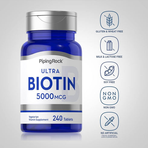 Piping Rock Biotin 5000mcg | 240 Tablets | Beauty Vitamin Supplement | Vegetarian, Non-GMO, Gluten Free...