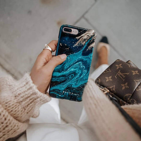 BURGA Phone Case Compatible with iPhone XR - Hybrid 2-Layer Hard Shell + Silicone Protective Case -Emerald Green Jade Stone High Luxury Gold Glitt...
