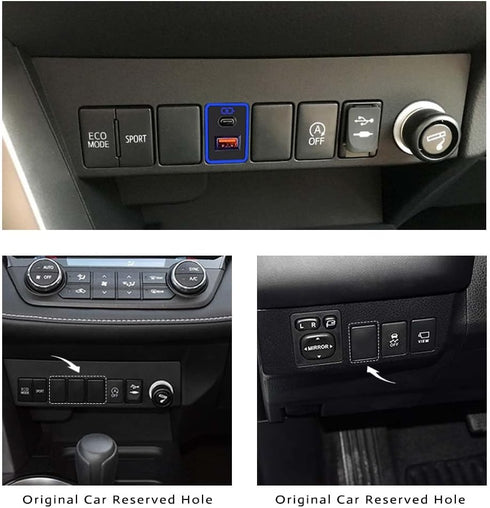 Car Charger PD QC3.0 Fast Charge Type c USB Port Socket Phone Fast Charging, with LED Light Show, for Toyota?Blue-1.3x0.9inch?...