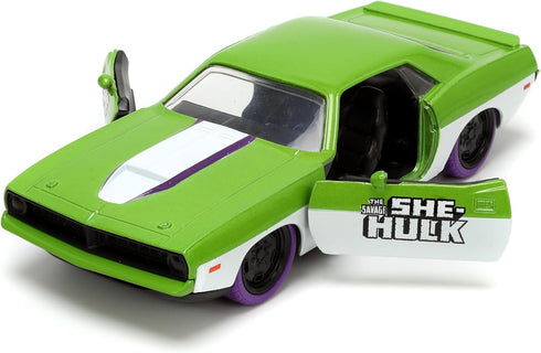 Marvel 1:32 1973 Plymouth Barracuda Die-Cast Car & 1.65" She-Hulk Figure, Toys for Kids and Adults...