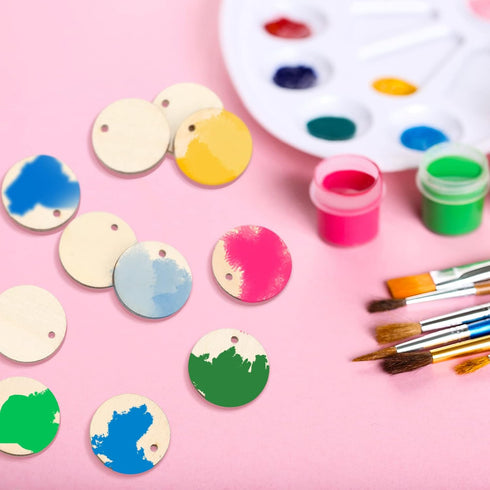 100 Pieces Unfinished Round Wooden Circles with Holes Round Wood Discs for Crafts Blank Natural Wood Circle Cutouts for DIY Crafts Party Birthday ...