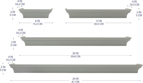 Melannco Floating Wall Shelves for Bedroom, Living Room, Bathroom, Kitchen, Nursery, Set of 4, Gray, 4 Count...