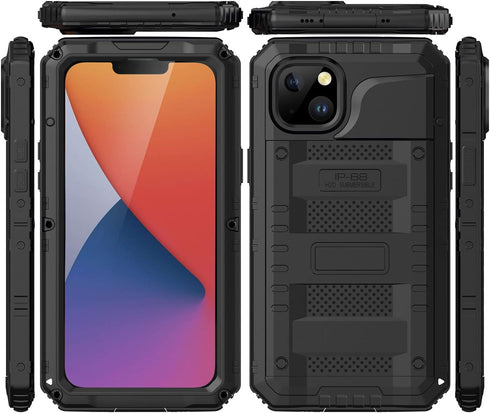 Marrkey Waterproof Case for iPhone 14, Heavy Duty Durable Metal Full Body Built-in Screen Protection Case Shockproof Dustproof Rugged Military Gra...