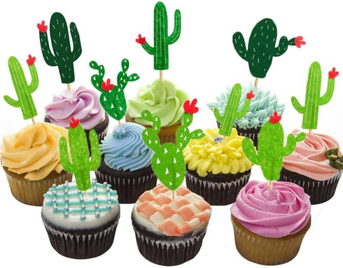 Cactus Cupcake Toppers Summer Hawaii Theme Party Favors Cupcake Picks for Fruit Cake Decorations Fiesta West Tropical Cacti Birthday Party Supplie...