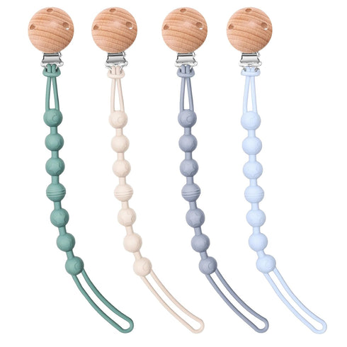 4-Pack Silicone Pacifier Clip Holder, Soft Flexible Binky Clips, Food Grade Silicone Pacifier Strap with Clip, Teethers Toys Clips, for Baby Boy a...