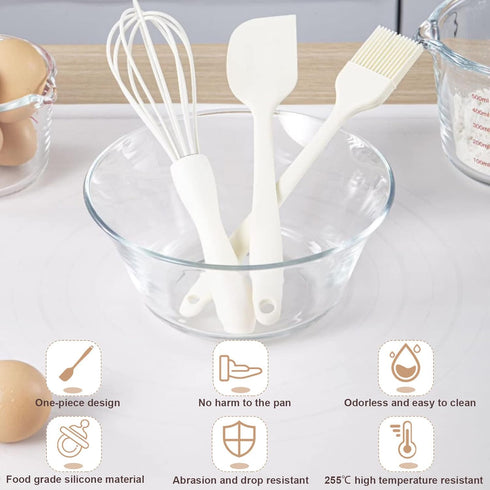 Silicone Spatula Set Food Grade with Pastry Brush and Whisk, Nonstick Cookware High Heat Resistant Seamless Design Kitchen Spatulas for Cooking, B...