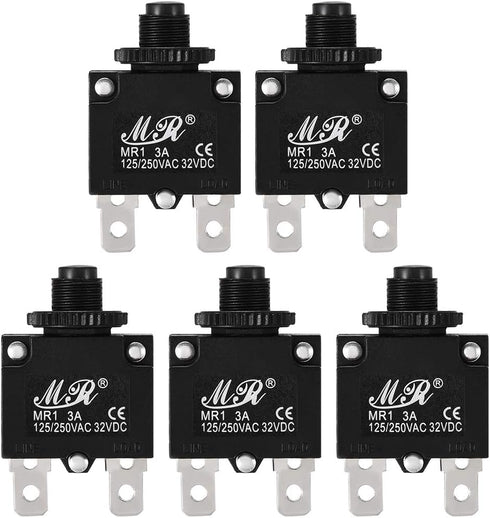 uxcell 5Pcs Thermal Overload Protector AC 125/250V 32VDC 3A Push Button Reset Circuit Breaker...