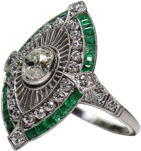 Vsoruln Evil Eye Rings 925 Sterling Silver Emerald Ring Cocktail Rings Anillos Para Mujer Oval Cut Green Gem Cubic Zirconia Promise Ring CZ Eterni...