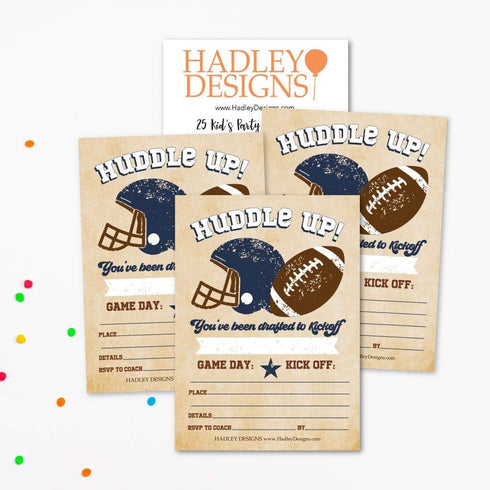 25 Vintage Football Birthday Party Invitations, Huddle Up MVP Boy Girl All Star, Sport Team Game Day Theme Invite for Kid Football Fan, Tailgating...