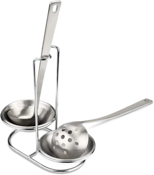 304 Stainless Steel Double Ladles Holder Vertical Spoon Rest Cooking Utensils Stand with 4 inch bowls...