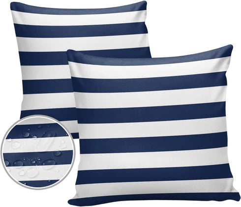 Outdoor Throw Pillow Cover Simple Navy Blue White Stripes Waterproof Cushion Covers 2 Pack Nautical Theme Stripe Pillow Cases Home Decoration for ...