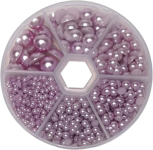 Libiline 1 Box 1170pcs Purple Mix Sizes Round 3/4/5/6/8/10mm Flat Back Beads Half Pearl Scrapbooking Bead for Wedding Ornament (Purple)...