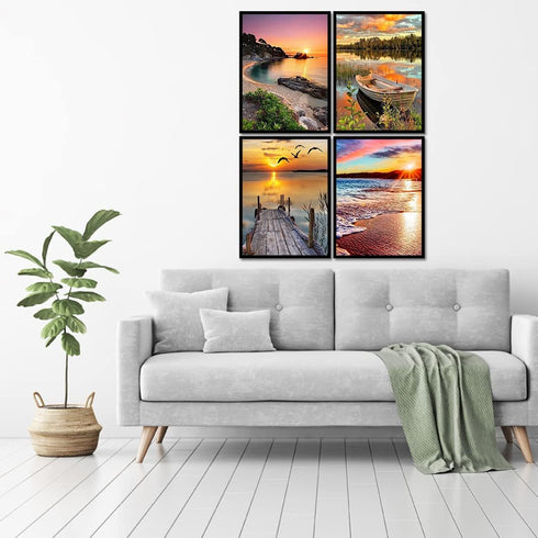 LWZAYS 4 Pack Cross Stitch Kits-Stamped Cross Stitch Kits for Adults Landscape Counted DIY Embroidery Needlepoint Kits Home Decor 12x16inch...