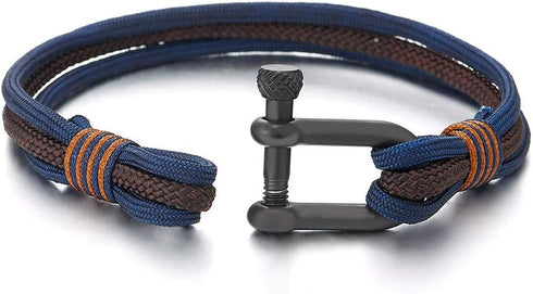 COOLSTEELANDBEYOND Men Women Steel Screw Anchor Shackle Nautical Sailor Rope Wristband Wrap Bracelet...