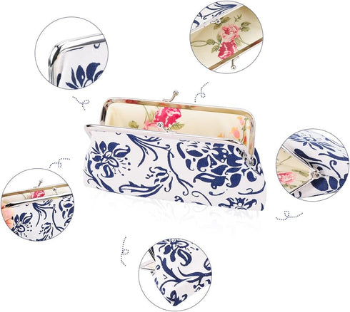 Oyachic 2 Packs Large Floral Coin Purses Canvas Cash Wallet Make Up Cellphone Bag Vintage Change Pouch Key Holder Kiss lock Clasp Clutch...