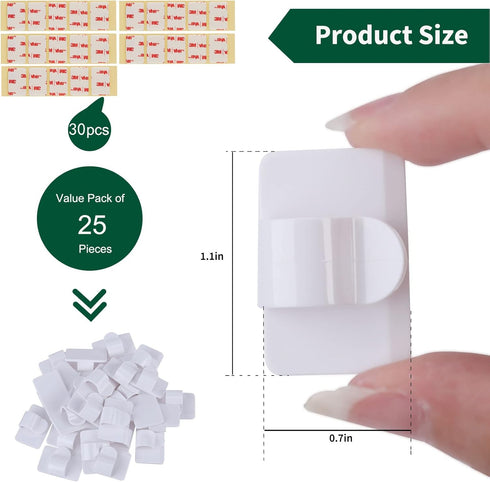 Brightown White Light Clips - Strongly Sticky with 25-Clips, 30-Stickers Christmas Light Clips, UV-Resistant Material, Decorate Damage-Free Cable ...