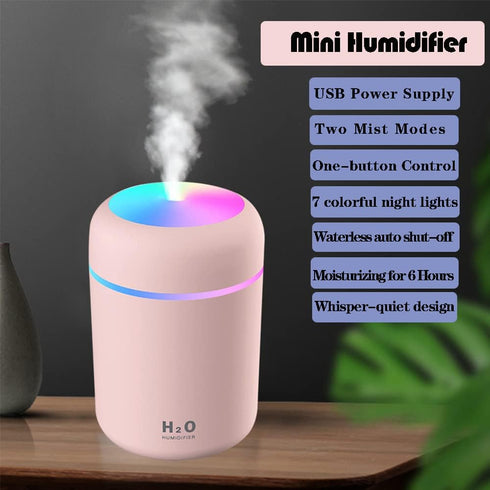 Colorful Cool Mist Mini Humidifier 300ml, USB Personal Desktop Humidifiers for Car Office Home Travel, Auto Shut-Off, 2 Mist Modes, Ultra Quiet.(p...
