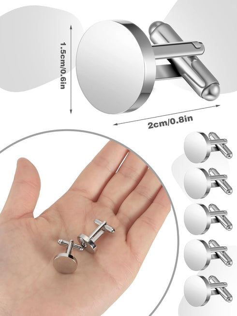 Newcotte 5 Pairs Round Blank Cufflinks Men's Shirts Cufflinks Bulk Stainless Steel Cuff Flat Round Cuff Links for Men Gifts...