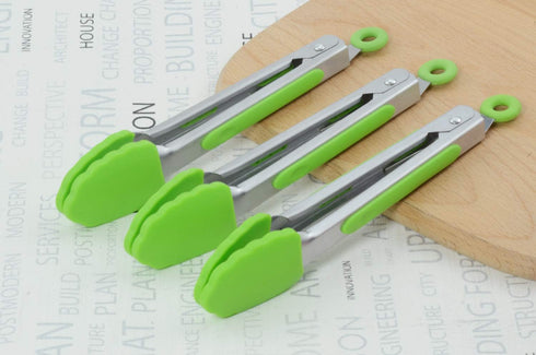 Mini Tongs with Silicone Tips 7 Inch Small Cooking Tongs, Set of 3 (Green)...