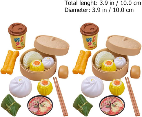 2 Sets Kids Pretend Play Toy Kitchen Cooking Toy Steamed Toy Food Chinese Breakfast Food Play Set Dollhouse Furniture (26Pcs)...