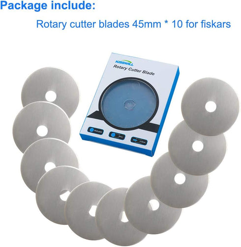 Rotary Cutter Blades 45mm 10 Pack by KISSWILL, Fits Fiskars, Olfa, Martelli, Dremel, Truecut, DAFA Rotary Cutter Replacement for Quilting Scrapboo...
