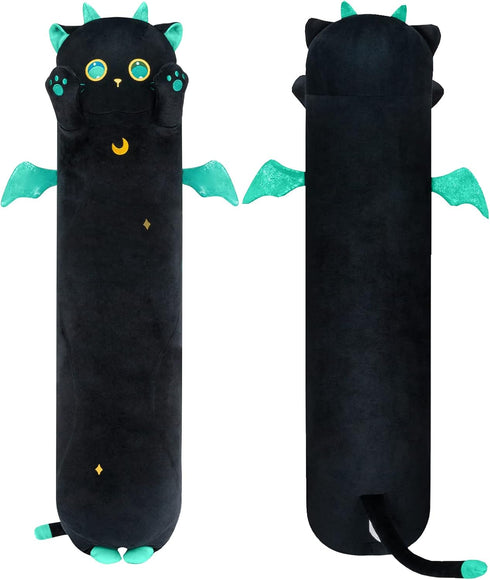 Long Cat Plush Kawaii Body Pillow, 20” Cute Black Cat Stuffed Animals Soft Plushies, Big Eyes Kitten Plush Toys Throw Pillow Doll Gift for Girlfri...
