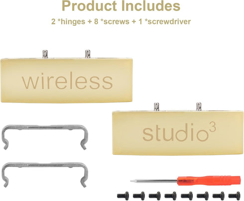 Studio 3 Hinge Headband Connector Replacement Metal Repair Parts Compatible with Beats Studio 3.0 Wireless Over-Ear Headphones Repair Kit (Gold)...