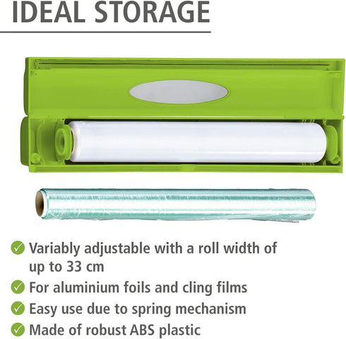 WENKO Plastic Wrap Dispenser with Cutter, Saran Film Holder, Refillable Aluminum Foil Wrap Dispenser with Slide Cutter for Kitchen Organization, 1...