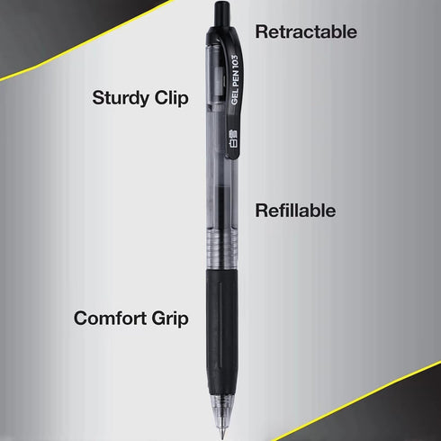 Retractable Black Ink Gel Pens, 10 Pack Quick Dry 0.5mm Fine Point Premium Rolling Ball Gel Pens Refillable for Office School Supply...