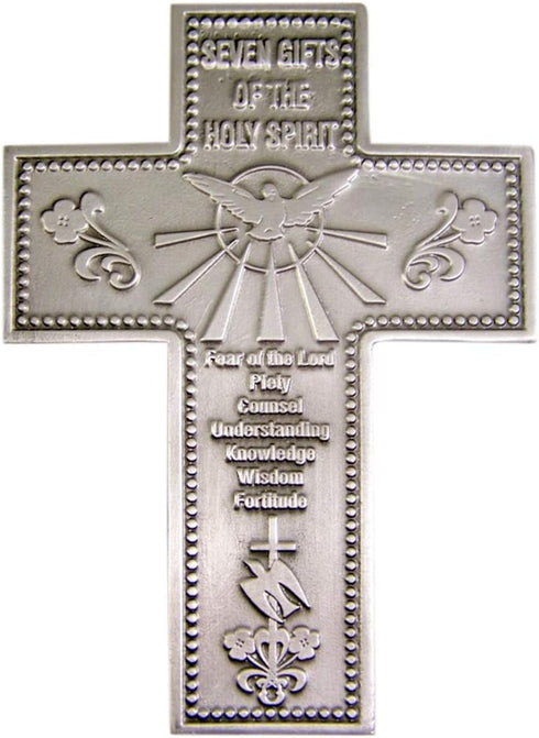 Silver-Toned Pewter Seven Gifts of The Holy Spirit Hanging Wall Cross, 5 7/8 inches...