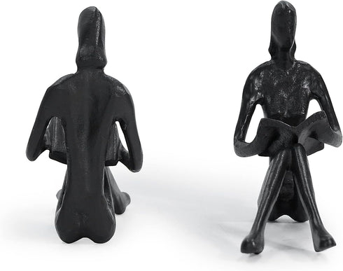 Iron Reading Figurine - Modern Decorative Bookshelf Decor Accent for Home Office, Shelf Table Decoration, Gifts for Book Lovers...