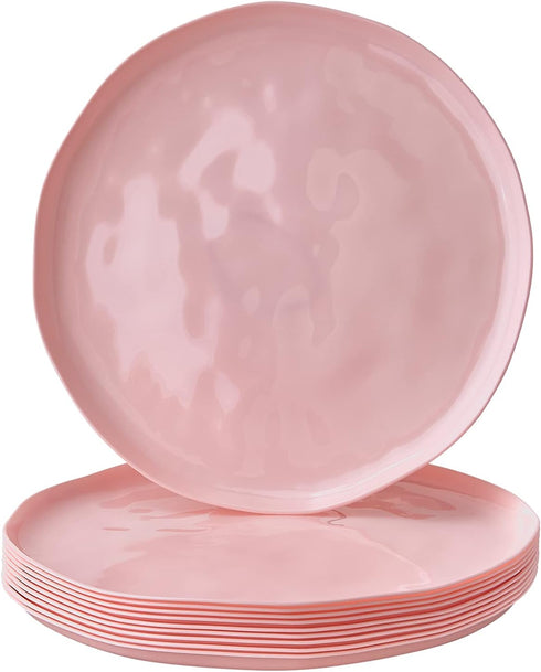 SILVER SPOONS Pink Plastic Appetizer Plates for Party, (10 PC) Heavy Duty Disposable Dinner Set, 9”, Fine China Look Dishes, Great for Baby Shower...