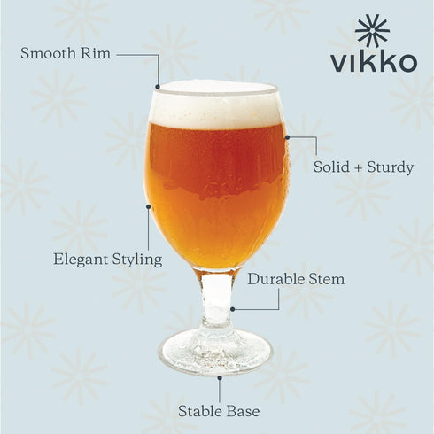 Vikko Beer Glass, Set of 6 Belgian Style Beer Glasses, Large Size 13.5 Ounce, Dishwasher Safe Durable Drinking Glass for Craft Brews, Beer or Wate...